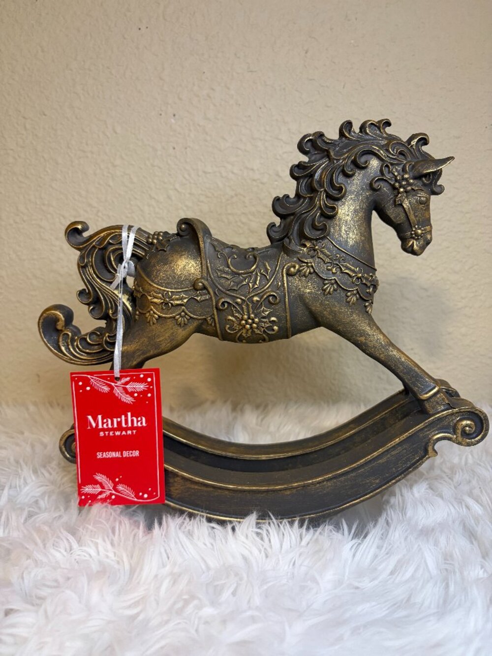Martha Stewart Christmas Rocking Horse Figurine Gold Black Holiday Decor NWT